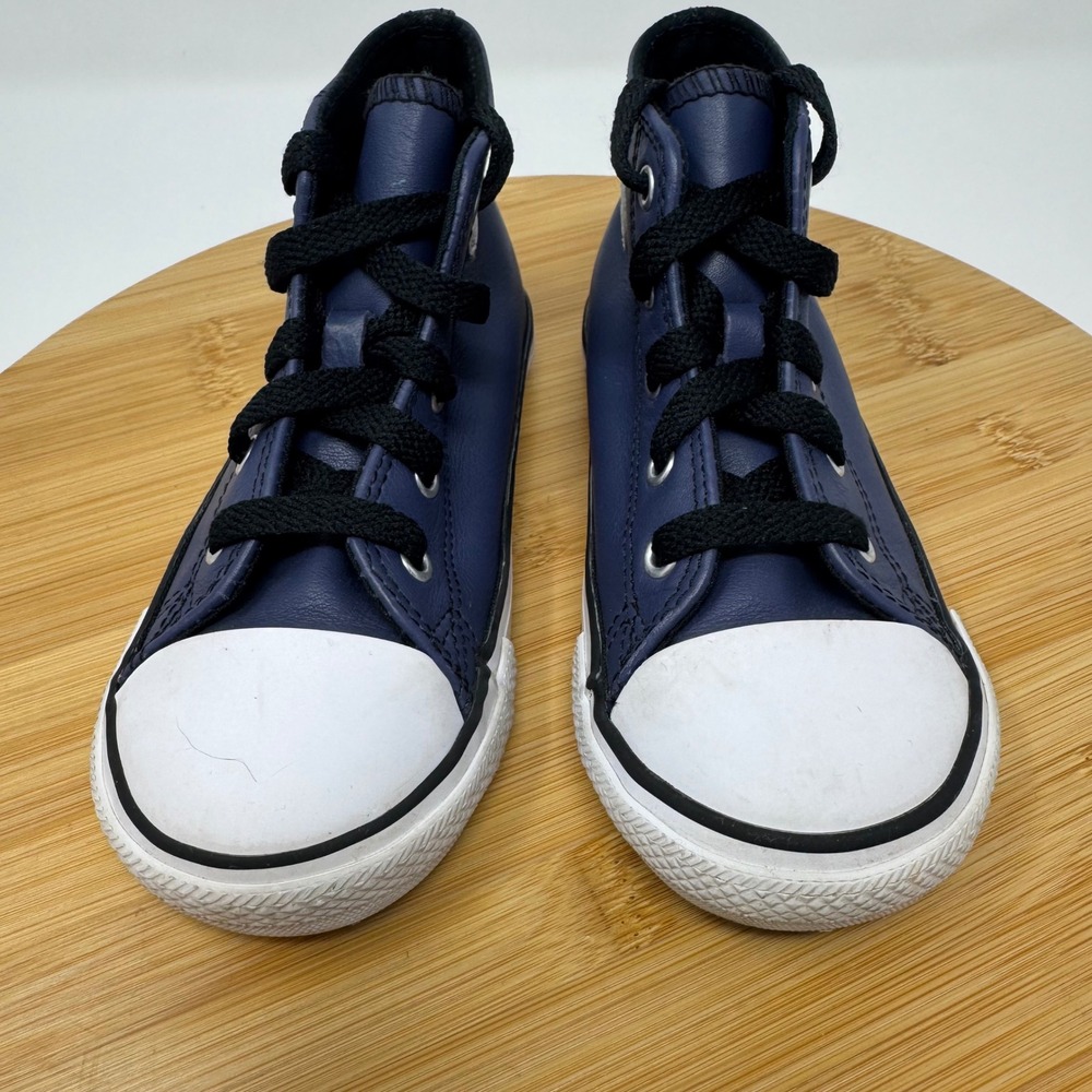 Converse High Top Kids 10 Navy Blue Leather Chuck Taylor A04428C Toddler Sneaker - Picture 2 of 11